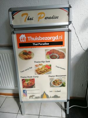 Thai paradise reclame bord at Thai Paradise in Assen