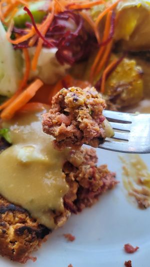 Vegan steak at The Naam in Vancouver