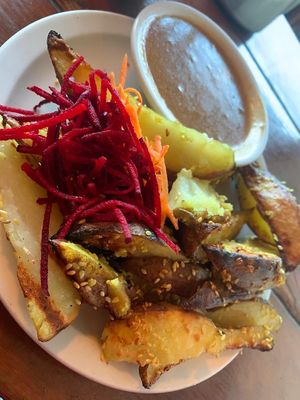 Amazing miso fries with the best gravy ever at The Naam in Vancouver