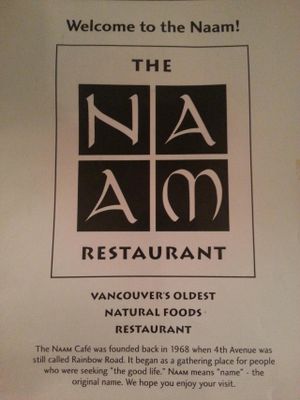 menu cover at The Naam in Vancouver