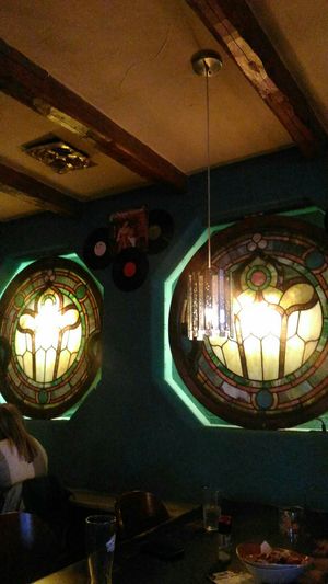 Stained glass at Economy Shoe Shop in Halifax