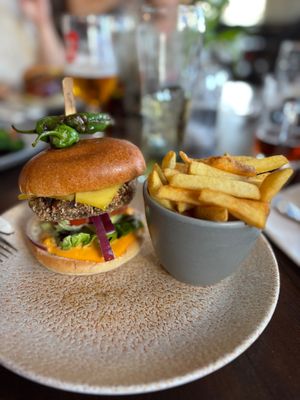 Chickpea burger | April 2025 at The Traveller's Rest in Caerphilly