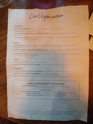 Separate vegan menu at The Cow and Calf in Ilkley