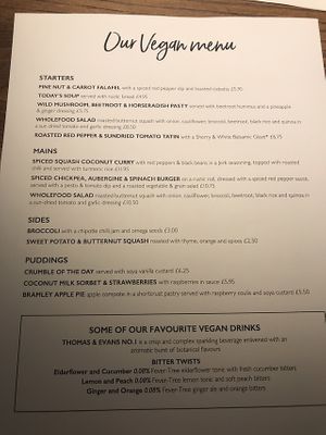Vegan menu at The Cow and Calf in Ilkley