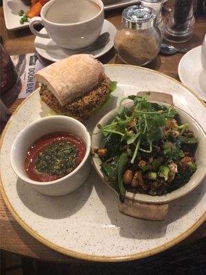 Vegan burger with broccoli side dish  at The Nags Head in Elland