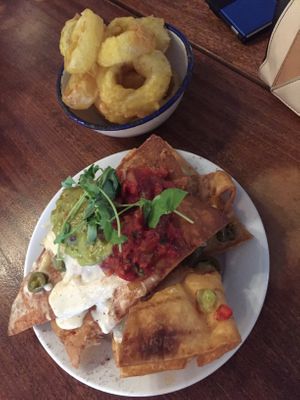 Onion rings and a ‘small’ nachos - there’s no such thing as a small meal here at The Railway Inn in Brighton