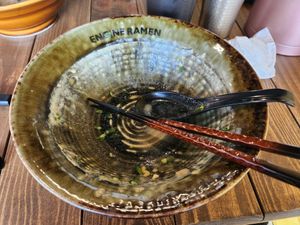 My bowl afterwards! Would've liked it clean if I could've! at Kyoto Engine Ramen in Kyoto