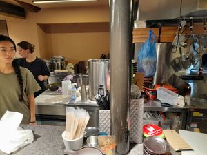 Kitchen and staff  at Kyoto Engine Ramen in Kyoto