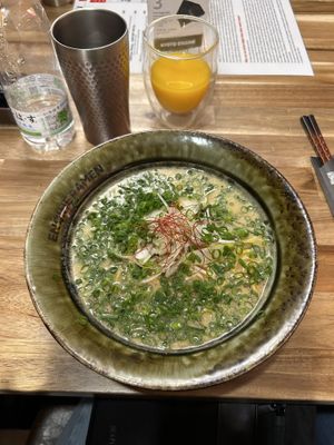 Zesty vegan ramen and luxury mandarin juicee  at Kyoto Engine Ramen in Kyoto