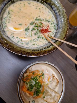 Vegetarian ramen and vegan side dish. Loved both. I can recommend to order also the vega side dish. Though you will be stuffed 😁 at Kyoto Engine Ramen in Kyoto