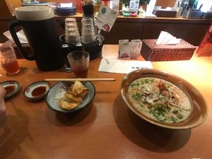 Veggie gyoza and veggie ramen  at Kyoto Engine Ramen in Kyoto
