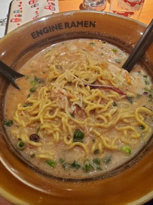 The zesty vegan raman after mixing up all the goodness. at Kyoto Engine Ramen in Kyoto