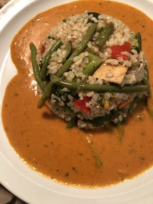 Curry with brown rice, delicious!  at L'Hortet in Barcelona