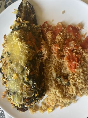 Eggplant vegan melted cheese  at L'Hortet in Barcelona