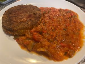 Vegan burger + pisto  at L'Hortet in Barcelona