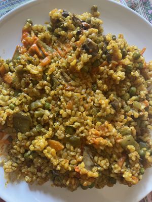 Rice with red pepper sauce  at L'Hortet in Barcelona