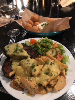 Vegan steak and cheese balls  at Veganaes in Reykjavik