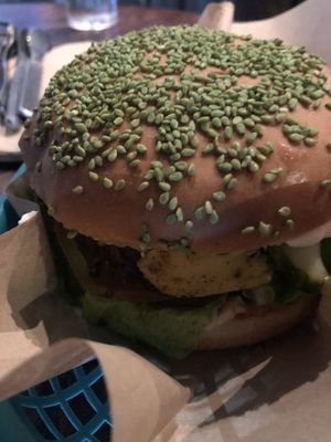 Spicy seitanic burger at Veganaes in Reykjavik