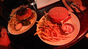 Steak burger(left) and fish fillet burger (sorry for the weird lightning) at Veganaes in Reykjavik