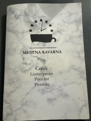Menu  at Mestna Kavarna in Piran