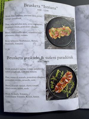 Menu  at Mestna Kavarna in Piran