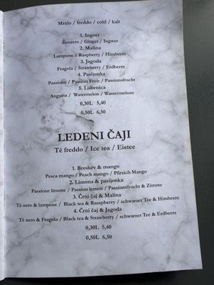 Menu  at Mestna Kavarna in Piran