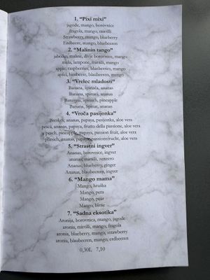 Menu  at Mestna Kavarna in Piran