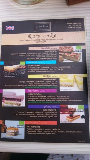 Raw cake selection at Mestna Kavarna in Piran