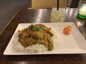 Vegan curry with (ok) Sri Lankan drink  at Sri Lankan Curry Bowl in Zagreb