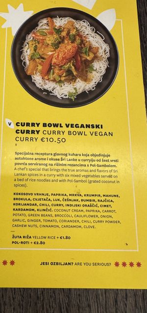 Vegan Menu  at Sri Lankan Curry Bowl in Zagreb