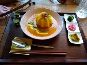Carrot curry with rice at Vegan Cafe PQ's in Tokyo