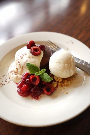 American cherry chocolate pancakes (June Limited) at Vegan Cafe PQ's in Tokyo