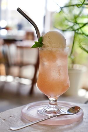 【July Seasonal Menu】
Peach Soda Float🍑 at Vegan Cafe PQ's in Tokyo