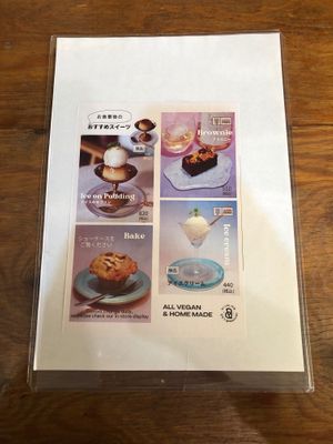 Dessert menu at Vegan Cafe PQ's in Tokyo