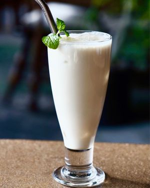 【February to end of March Drink】Vegan lassi 
made with soybean yogurt at Vegan Cafe PQ's in Tokyo