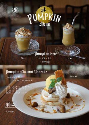 October Menu : Pancake and Pumpkin Latte🎃 at Vegan Cafe PQ's in Tokyo