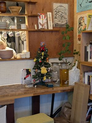 pokemon christmas tree at Vegan Cafe PQ's in Tokyo