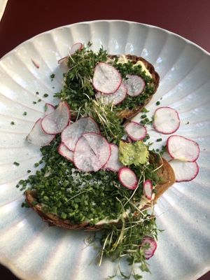 simple and yummy: traditional roasted bread with v-butter and chives   at Cafe Kunst Haus in Vienna
