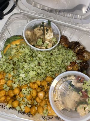 6 bowl! Bases:Avocado cauliflower rice and coconut ginger rice. Vegetables: vegan truffle potatoes and chickpeas. Protein: Double tofu (I got in separate containers to take home)  at Fresh Kitchen - Westshore in Tampa