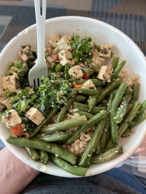 Tofu, brown rice, kale Caesar, and sesame green beans  at Fresh Kitchen - Westshore in Tampa