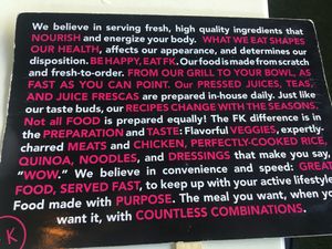 Back of menu at Fresh Kitchen - Westshore in Tampa