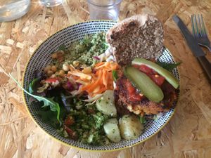 Mini sweet potatoe burger and side salad at The Cow Bog in Londonderry