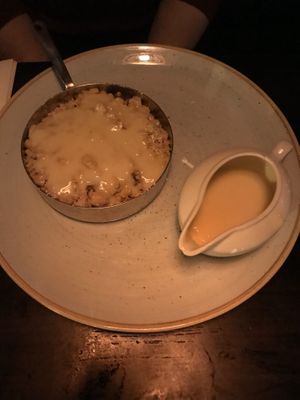 Plum and damson crumble with custard   at Saxon Mill in Warwick