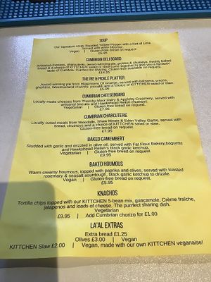 Kittchen Menu as of March 2019 at KITTCHEN in Hawkshead