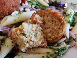 Close up of falafel at Café Fru Dax in Romo