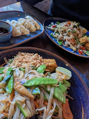 Gyoza and I don't remember the names of the other two. The rice and tofu dish was very nice. And the noodles were great when I added the gyoza sauce at Aroi in Kilkenny