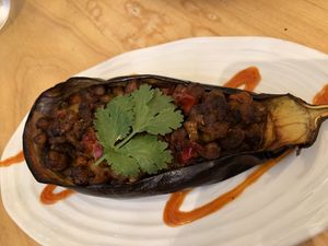 Albergínia farcida at Cor de Carxofa in Benicarlo