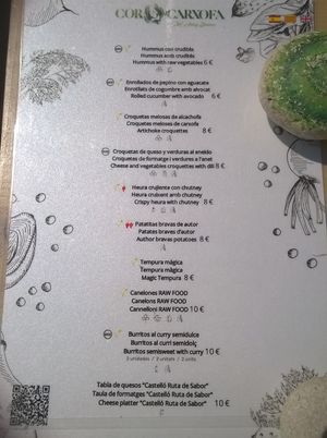 Menu for single dishes at Cor de Carxofa in Benicarlo