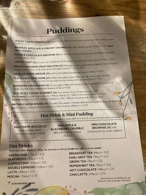Pudding menu  at The Bosham Inn in Chichester