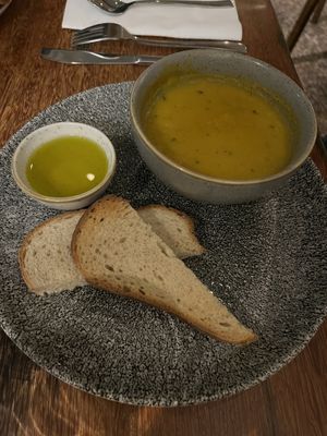 Vegan soup of the day leek and potato  at The Turnpike in Kidlington